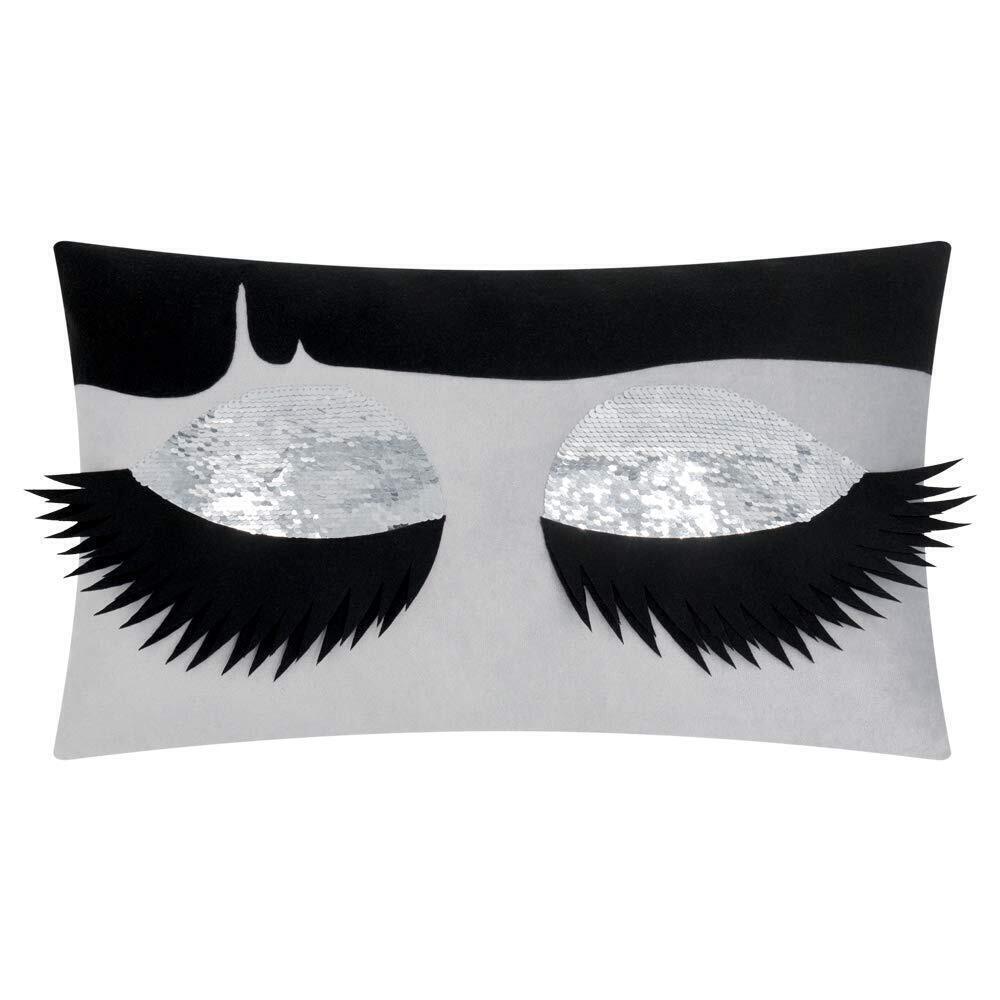 9475 Long Eyelashes Throw Pillow Cover Silver Sequins Decorative Pillowcase